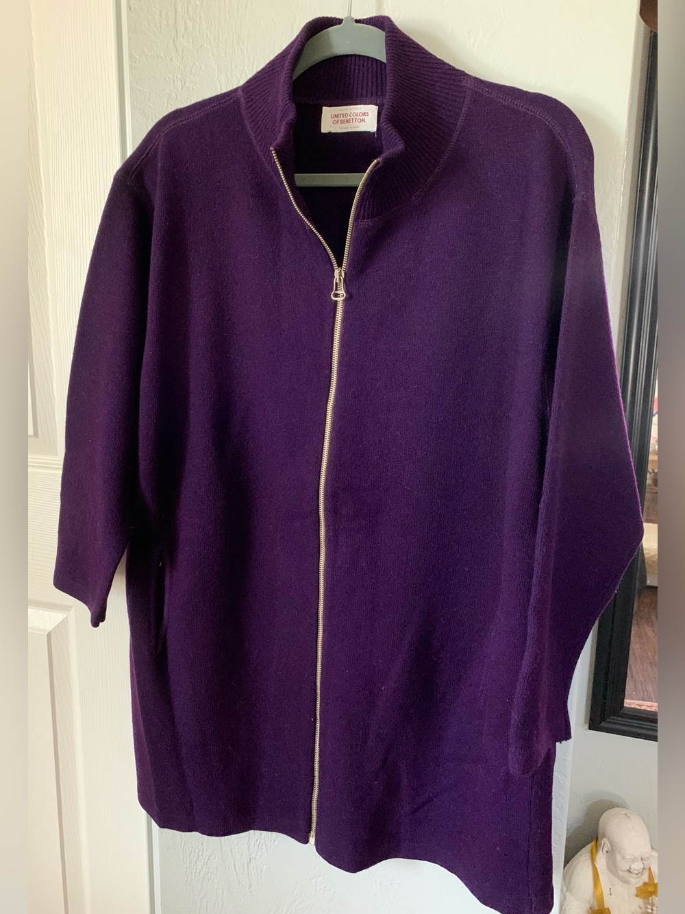 Vintage United Colors of Benetton eggplant Zip Up Oversized Cardigan